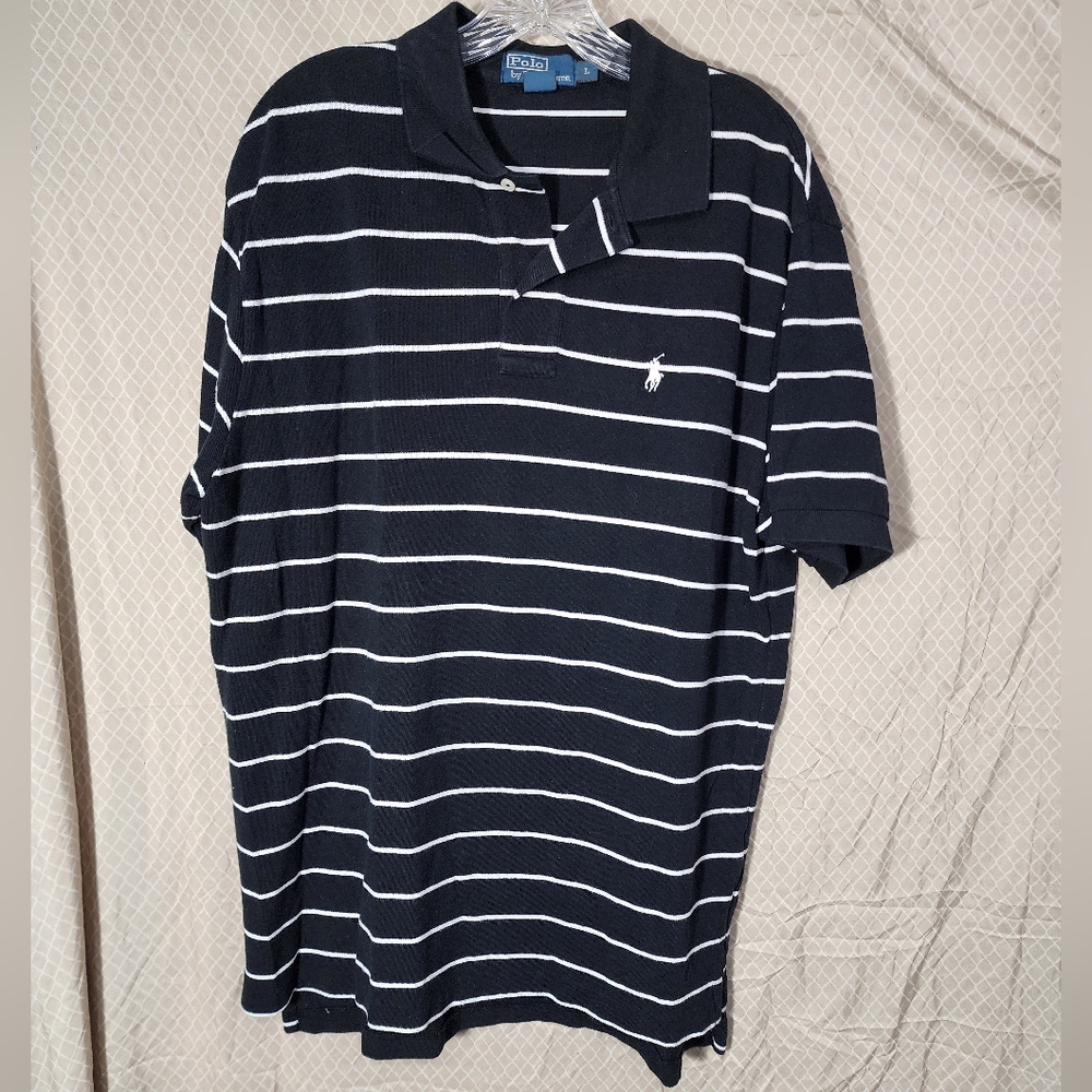 Vintage Ralph Lauren Striped 100% Cotton Polo Shirt Men's Large Used